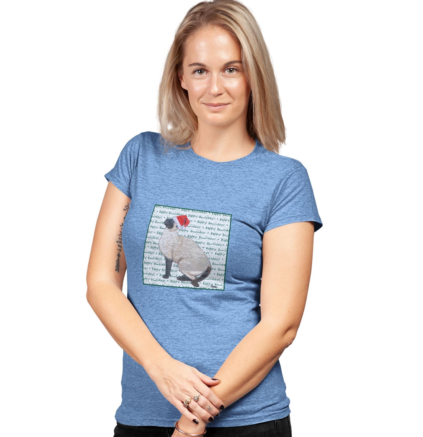 Siamese Cat Happy Howlidays Text - Women's Tri-Blend T-Shirt