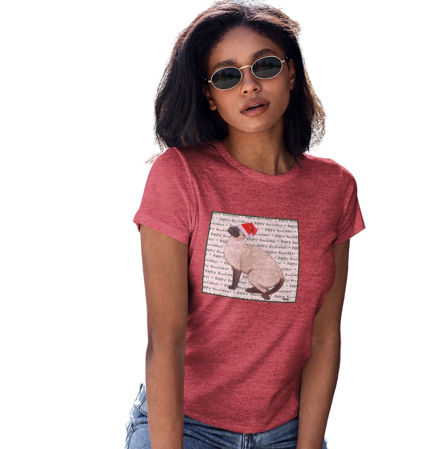 Siamese Cat Happy Howlidays Text - Women's Tri-Blend T-Shirt