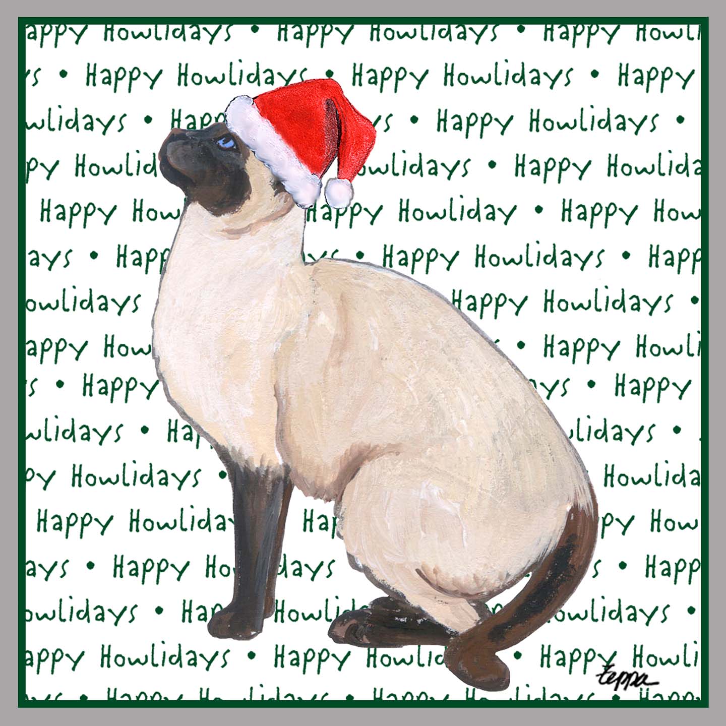 Siamese Cat Happy Howlidays Text - Women's V-Neck Long Sleeve T-Shirt