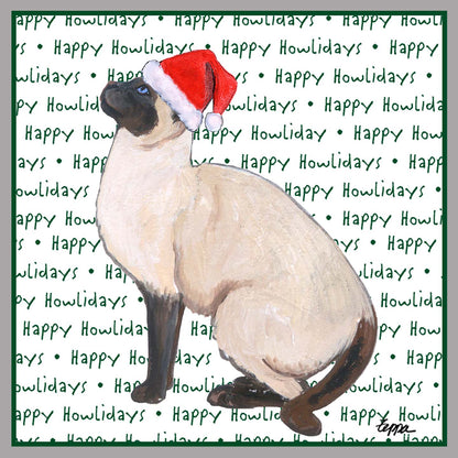 Siamese Cat Happy Howlidays Text - Women's V-Neck Long Sleeve T-Shirt