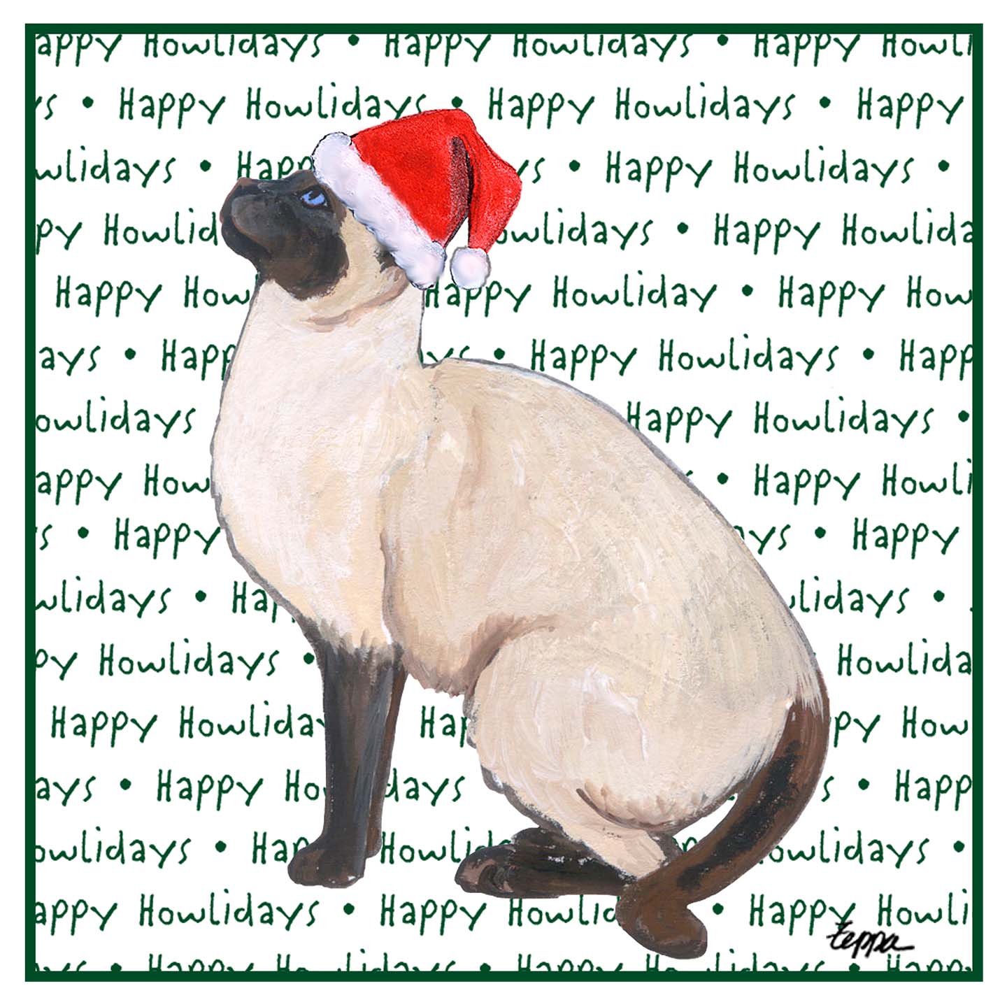 Siamese Cat Happy Howlidays Text - Adult Unisex Hoodie Sweatshirt