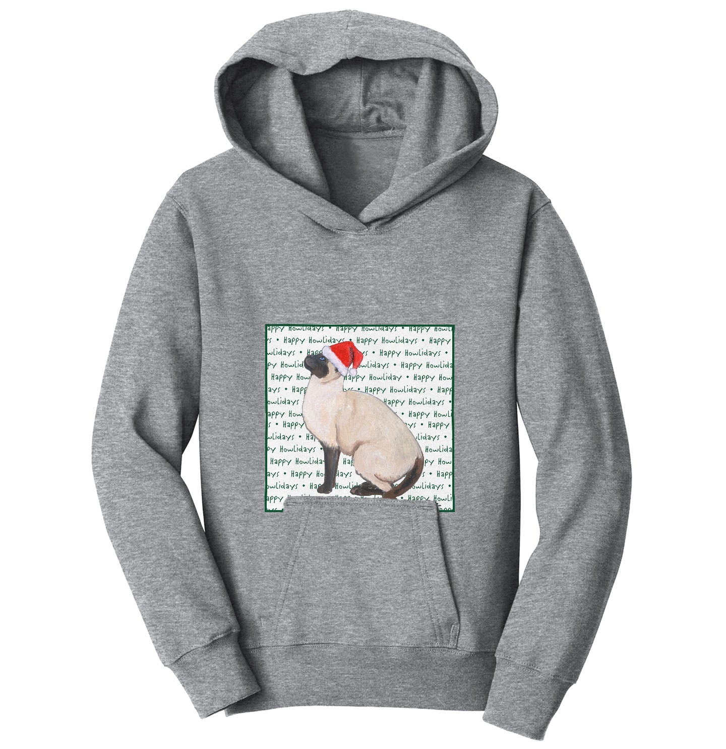 Siamese Cat Happy Howlidays Text - Kids' Unisex Hoodie Sweatshirt