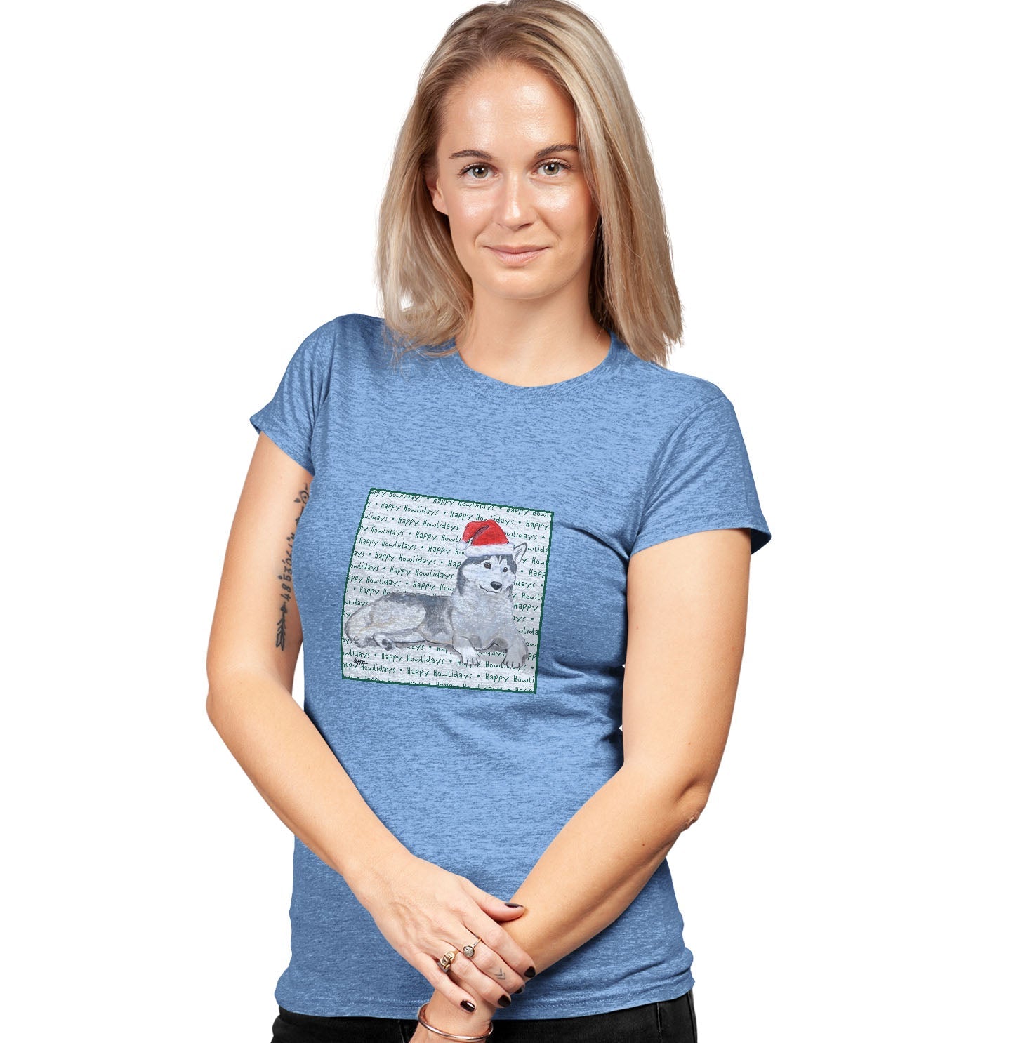 Siberian Husky Happy Howlidays Text - Women's Tri-Blend T-Shirt