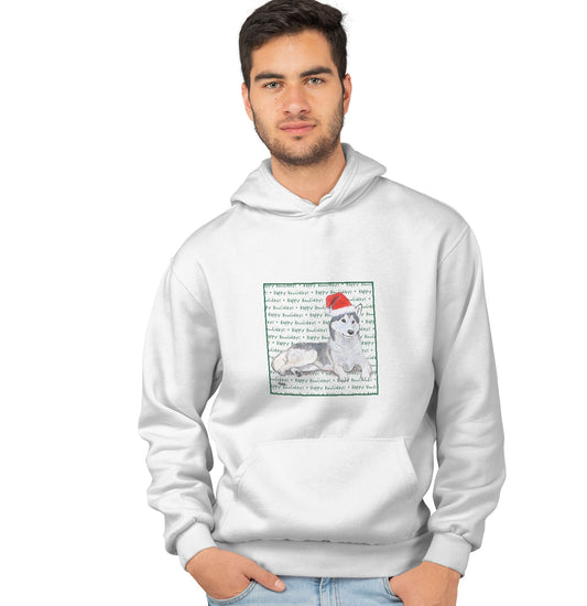 Siberian Husky Happy Howlidays Text - Adult Unisex Hoodie Sweatshirt