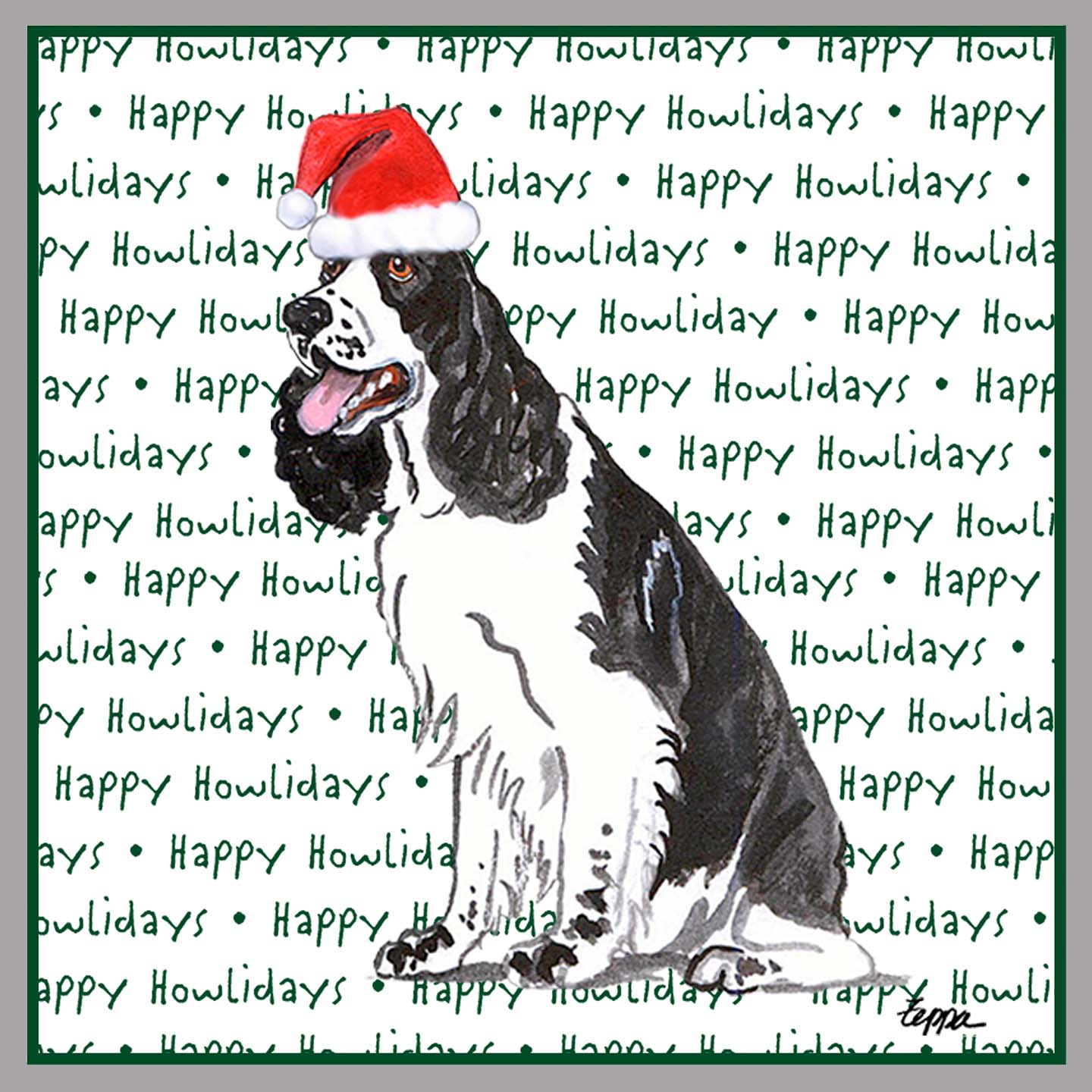 English Springer Spaniel (Black & White) Happy Howlidays Text - Women's V-Neck Long Sleeve T-Shirt