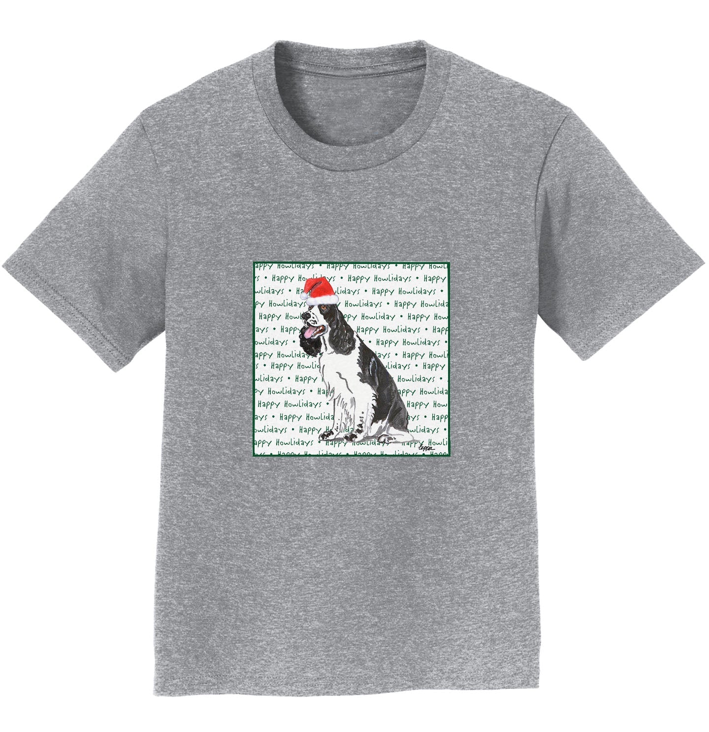 English Springer Spaniel (Black & White) Happy Howlidays Text - Kids' Unisex T-Shirt