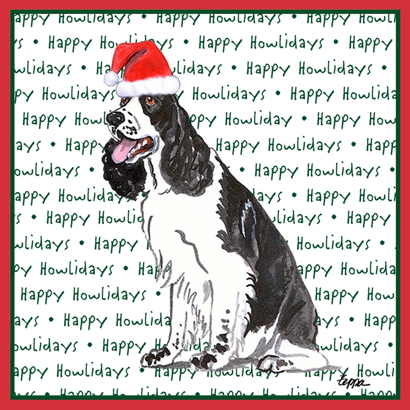 English Springer Spaniel (Black & White) Happy Howlidays Text - Kids' Unisex T-Shirt