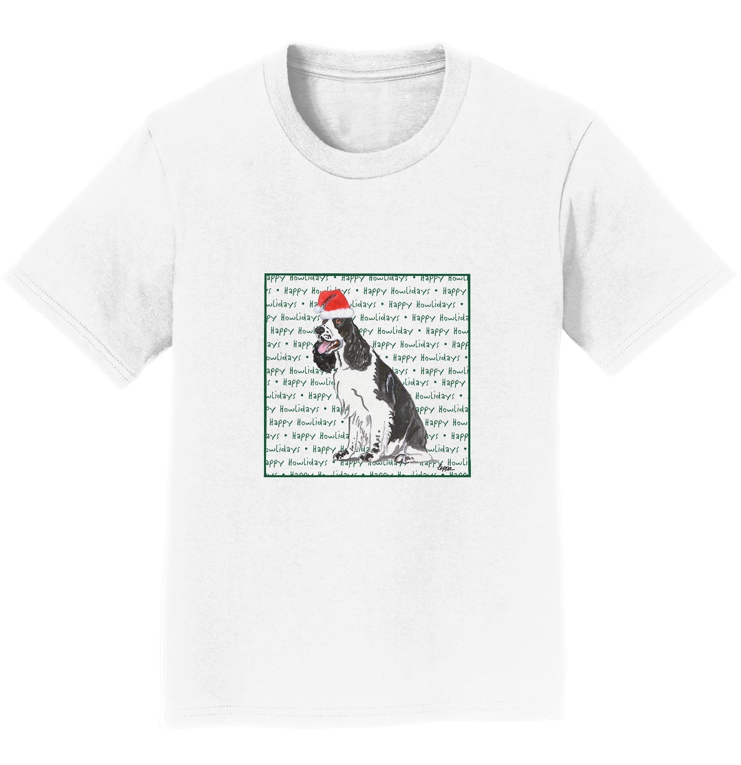 English Springer Spaniel (Black & White) Happy Howlidays Text - Kids' Unisex T-Shirt