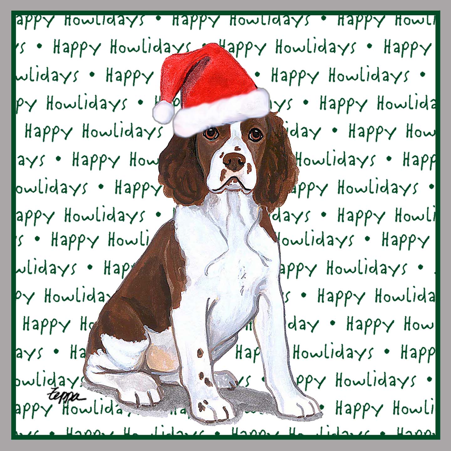 English Springer Spaniel Puppy Happy Howlidays Text - Women's V-Neck Long Sleeve T-Shirt