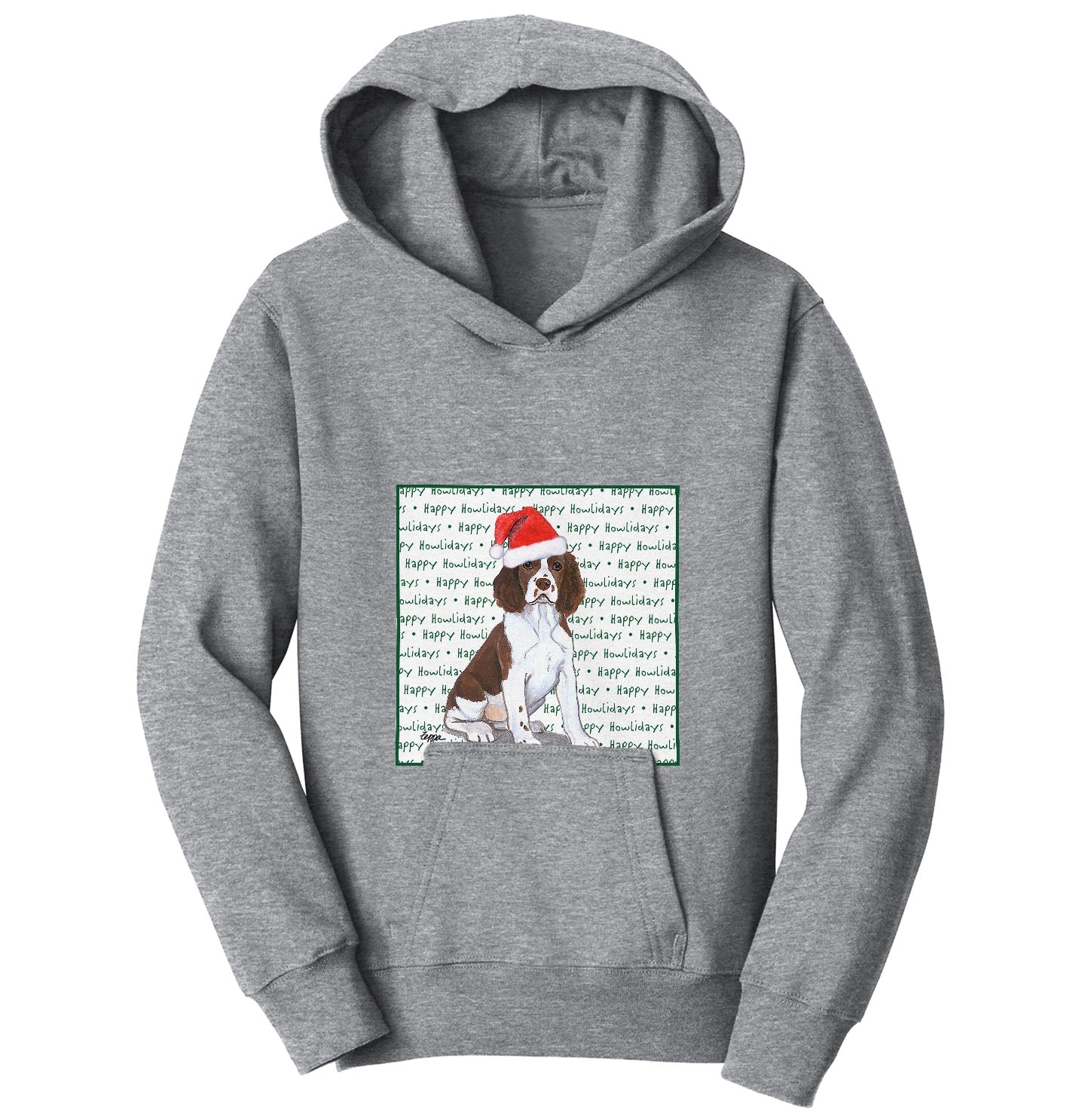 English Springer Spaniel Puppy Happy Howlidays Text - Kids' Unisex Hoodie Sweatshirt