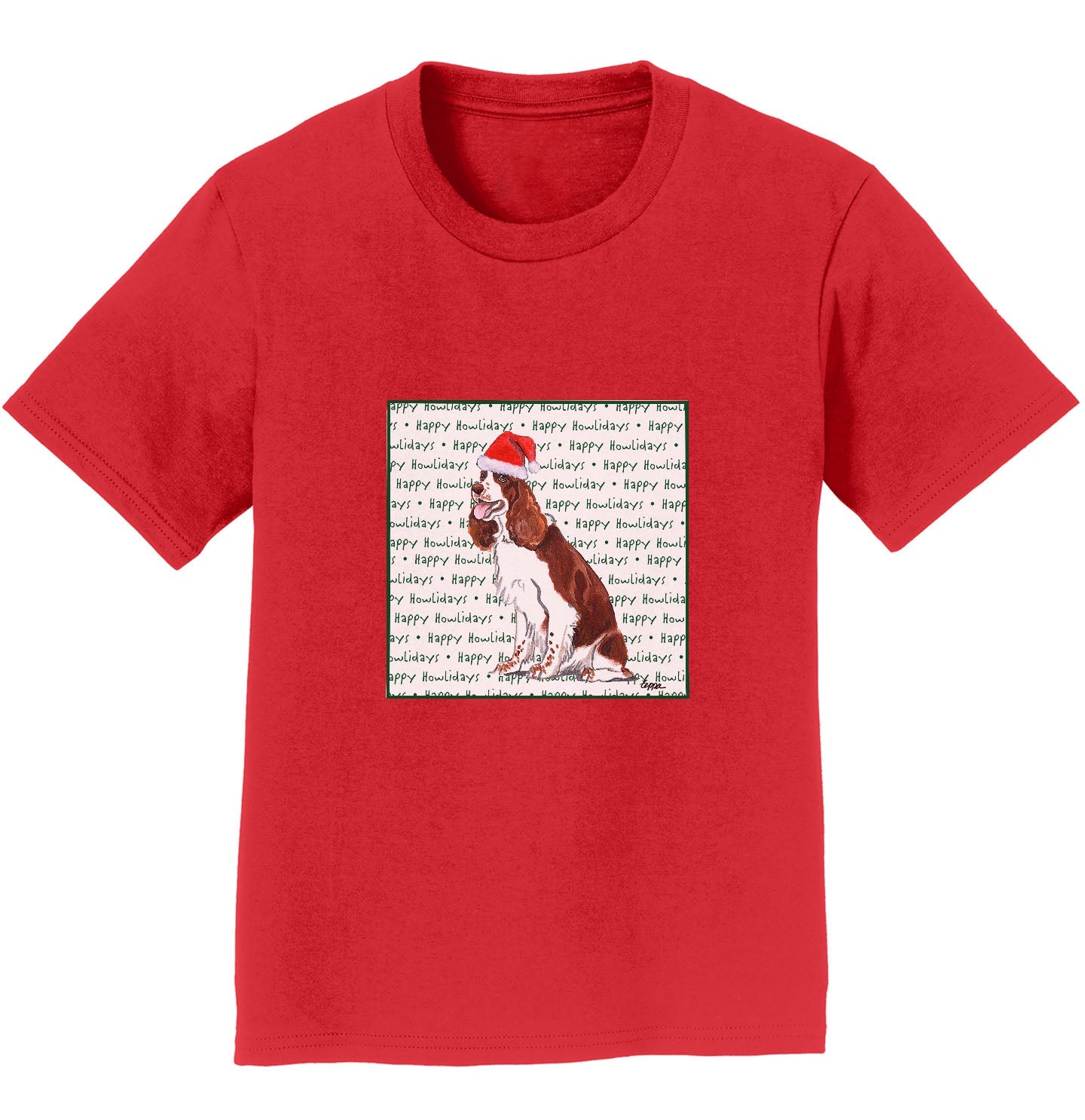English Springer Spaniel (Liver & White) Happy Howlidays Text - Kids' Unisex T-Shirt