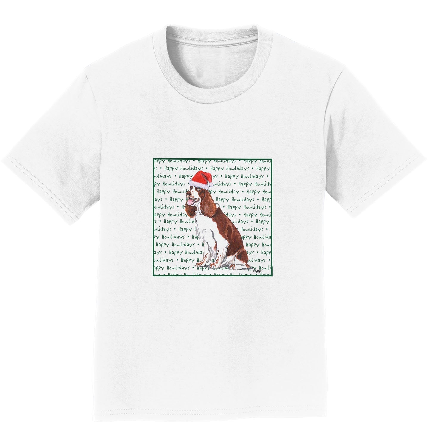 English Springer Spaniel (Liver & White) Happy Howlidays Text - Kids' Unisex T-Shirt