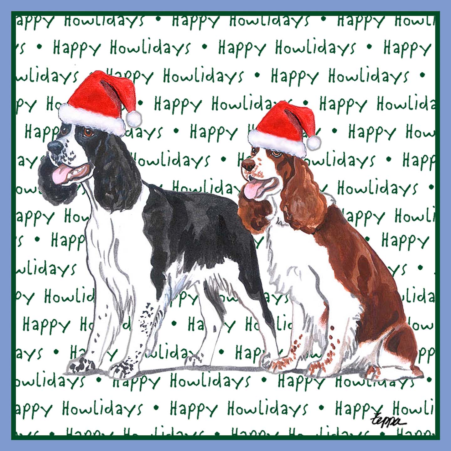 English Springer Spaniel Pair Happy Howlidays Text - Women's Tri-Blend T-Shirt