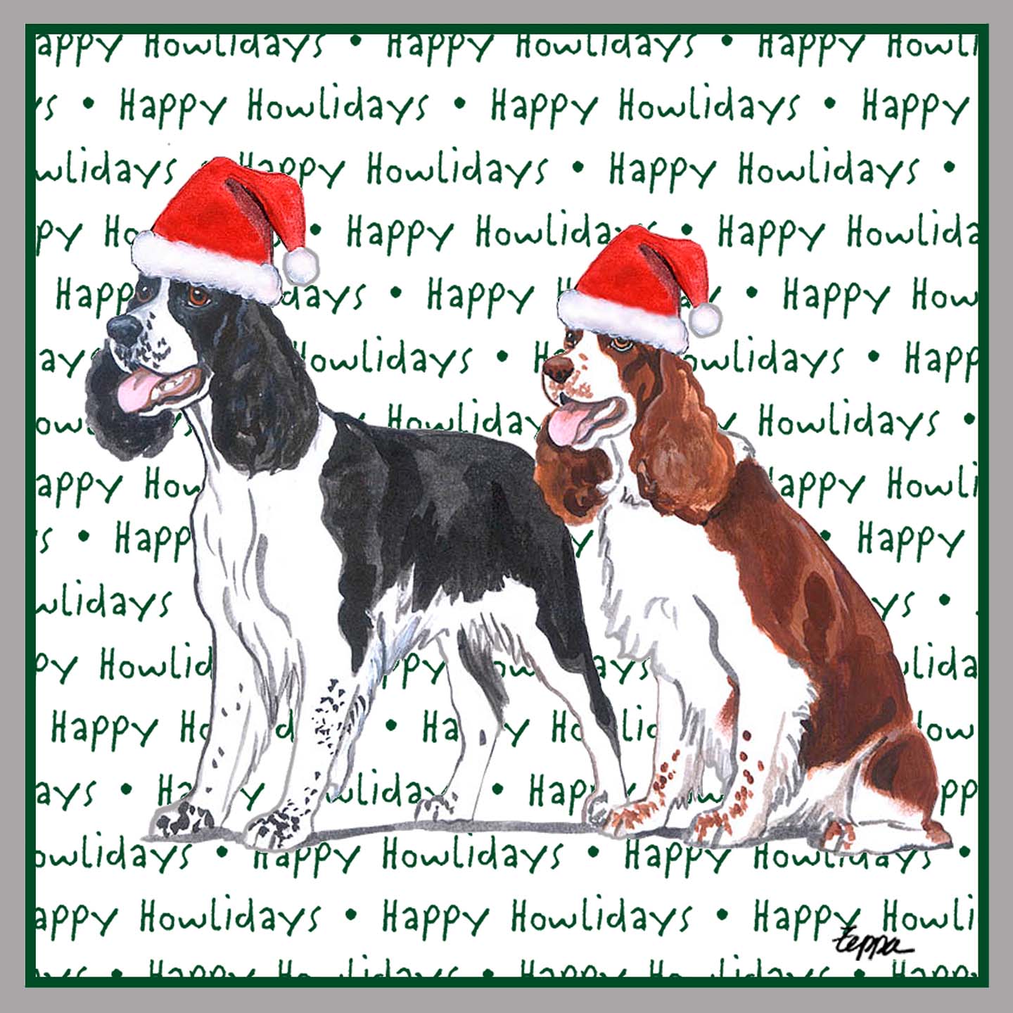 English Springer Spaniel Pair Happy Howlidays Text - Women's V-Neck Long Sleeve T-Shirt