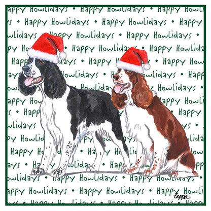 English Springer Spaniel Pair Happy Howlidays Text - Women's V-Neck T-Shirt