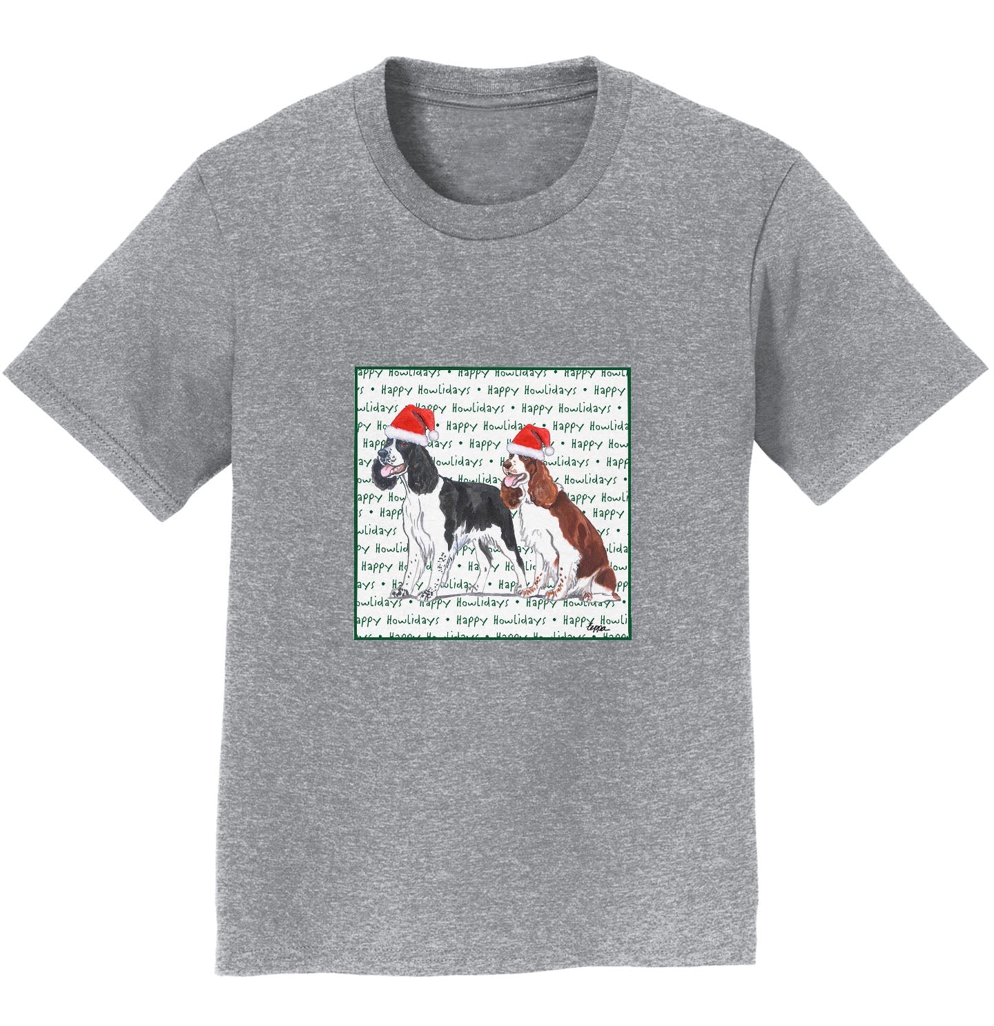 English Springer Spaniel Pair Happy Howlidays Text - Kids' Unisex T-Shirt