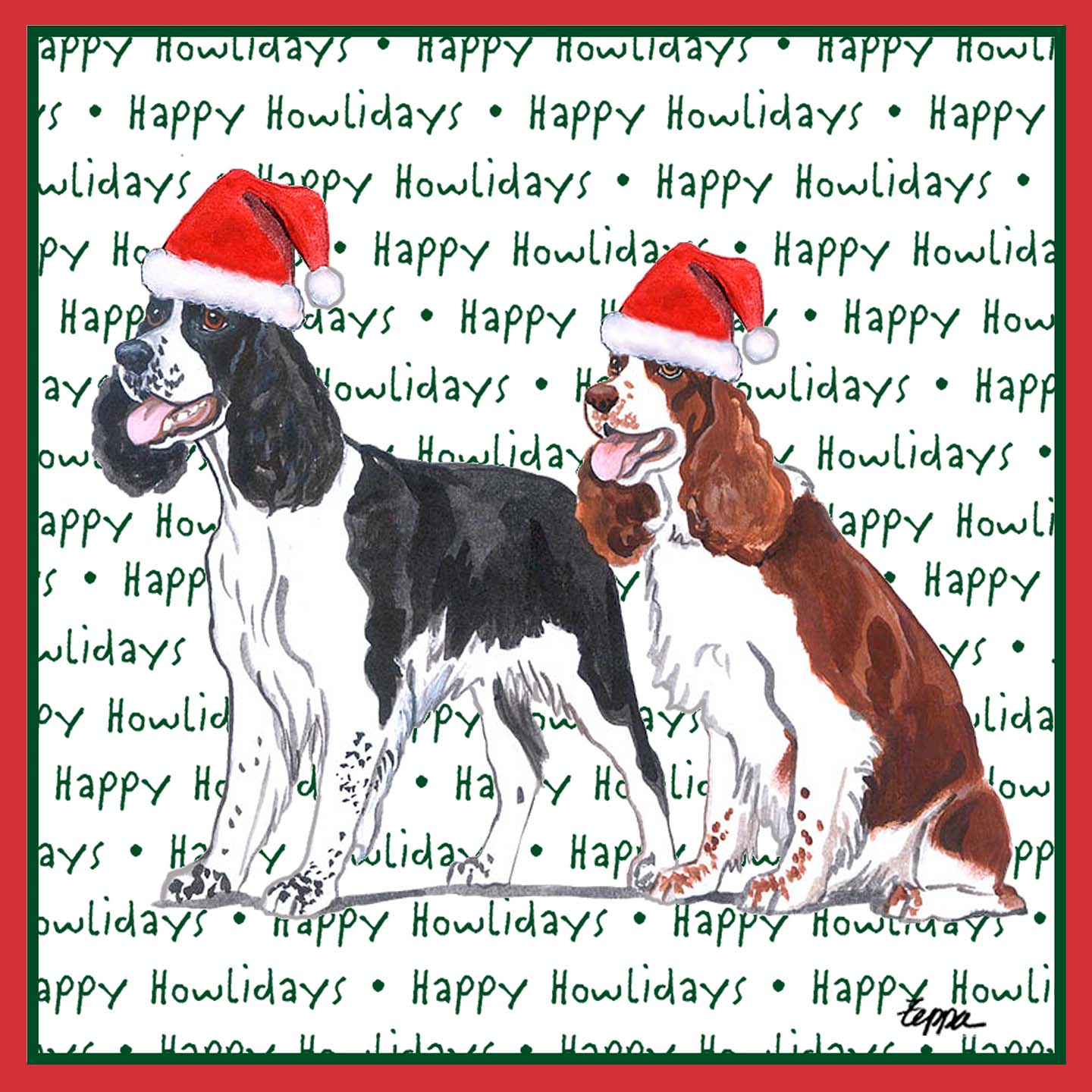 English Springer Spaniel Pair Happy Howlidays Text - Kids' Unisex T-Shirt