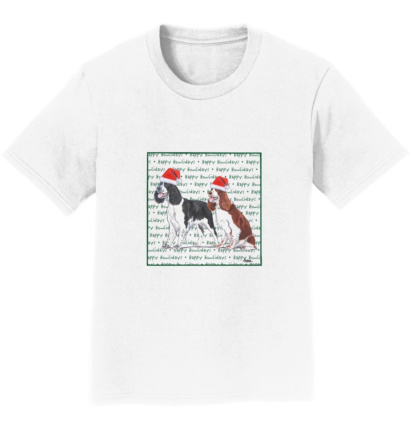 English Springer Spaniel Pair Happy Howlidays Text - Kids' Unisex T-Shirt