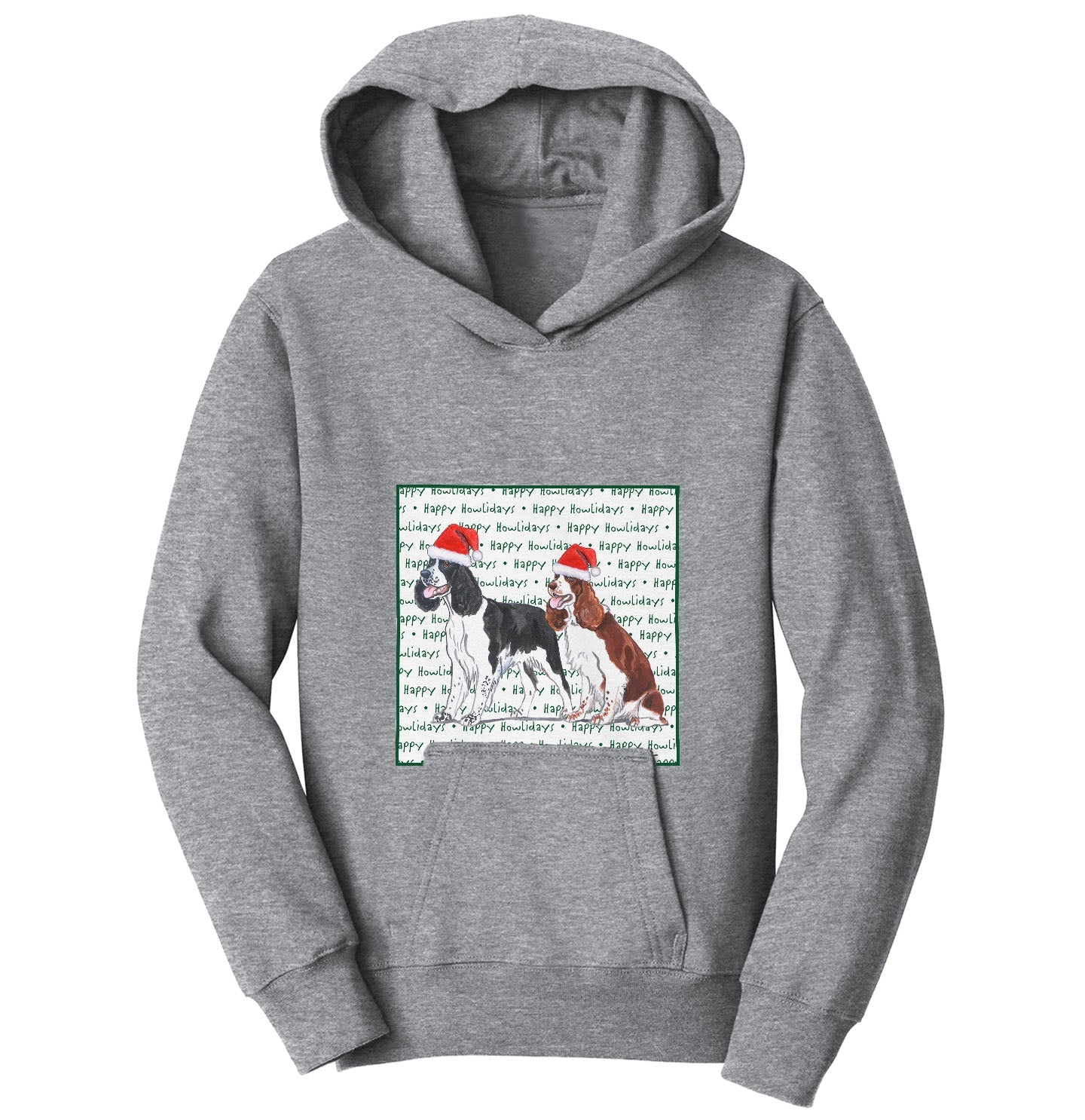 English Springer Spaniel Pair Happy Howlidays Text - Kids' Unisex Hoodie Sweatshirt