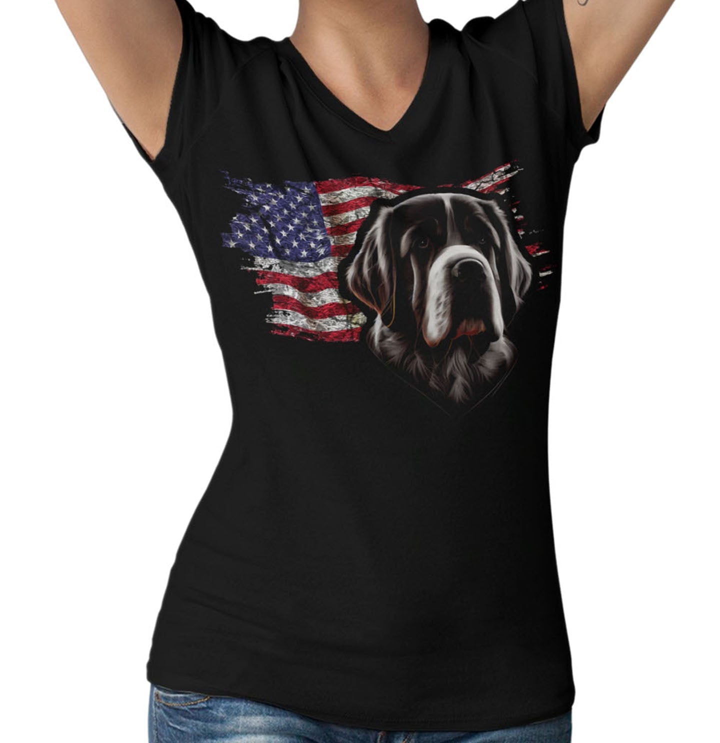 Patriotic Saint Bernard American Flag - Women's V-Neck T-Shirt