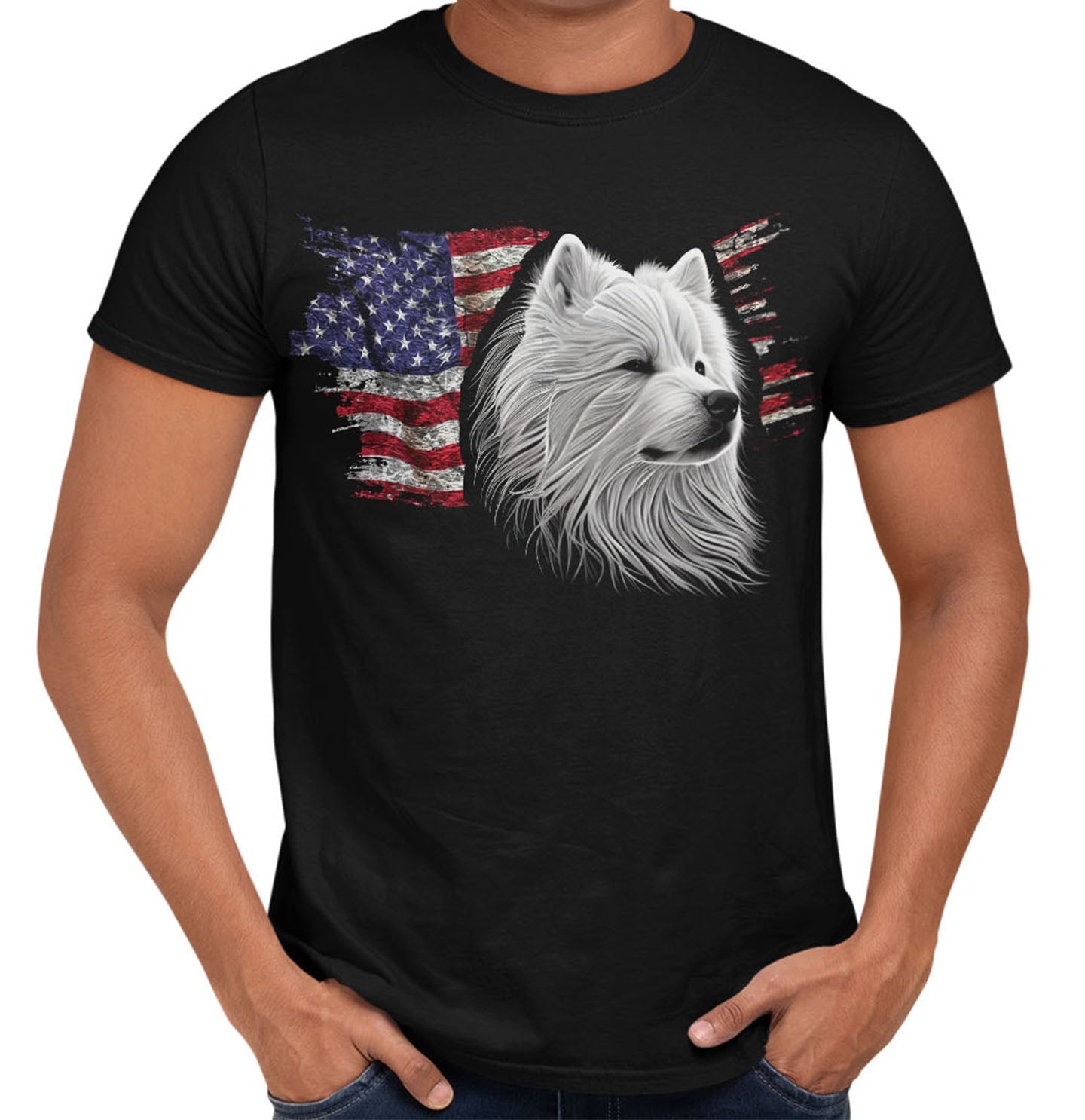 Patriotic Samoyed American Flag - Adult Unisex T-Shirt