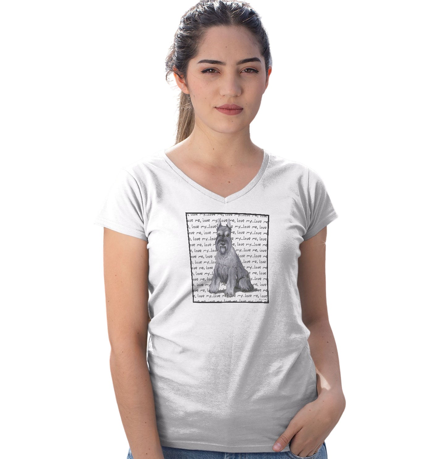 Schnauzer Love Text - Women's V-Neck T-Shirt