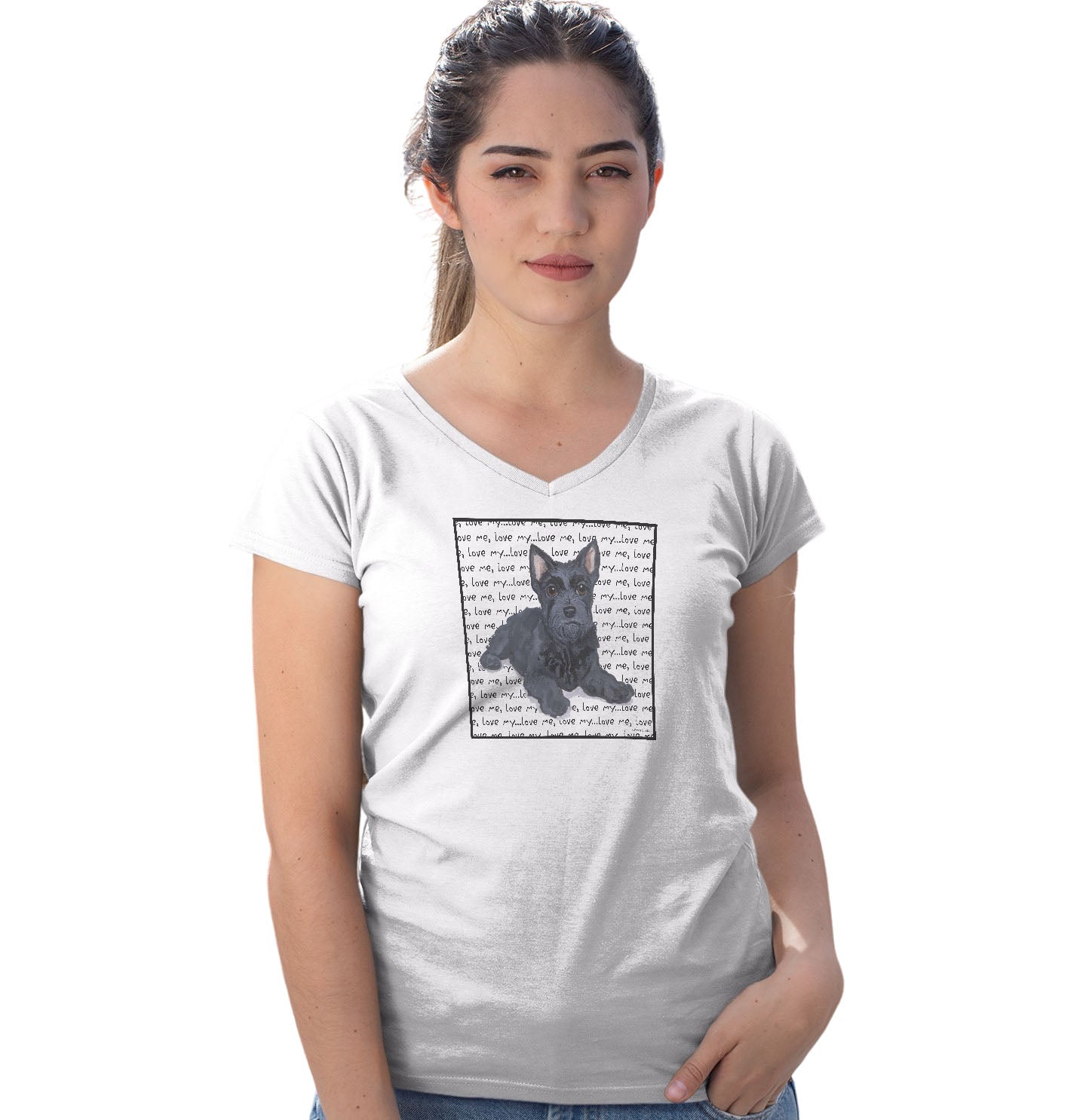 Scottie Puppy Love Text - Women's V-Neck T-Shirt