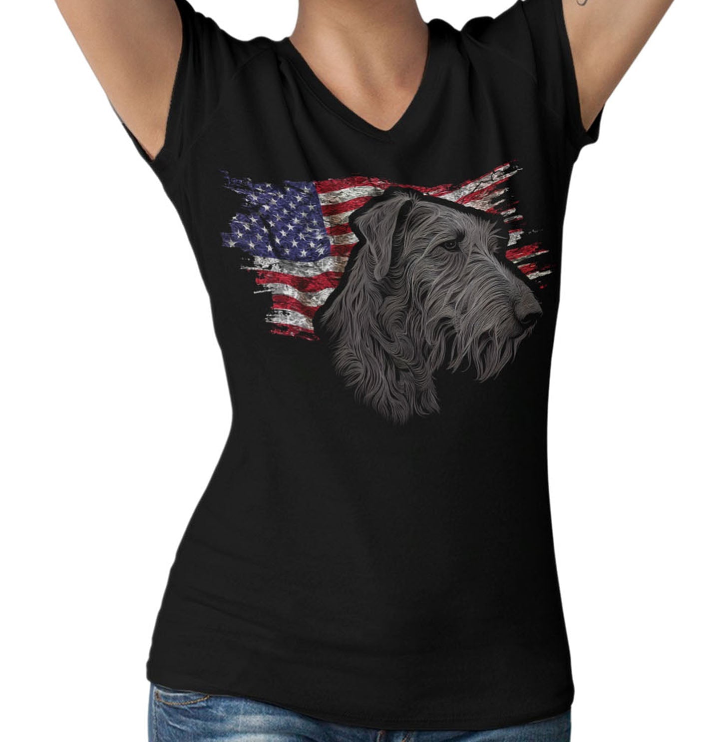 Patriotic Scottish Deerhound American Flag - Women's V-Neck T-Shirt