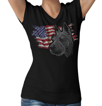 Patriotic Scottish Terrier American Flag - Women's V-Neck T-Shirt