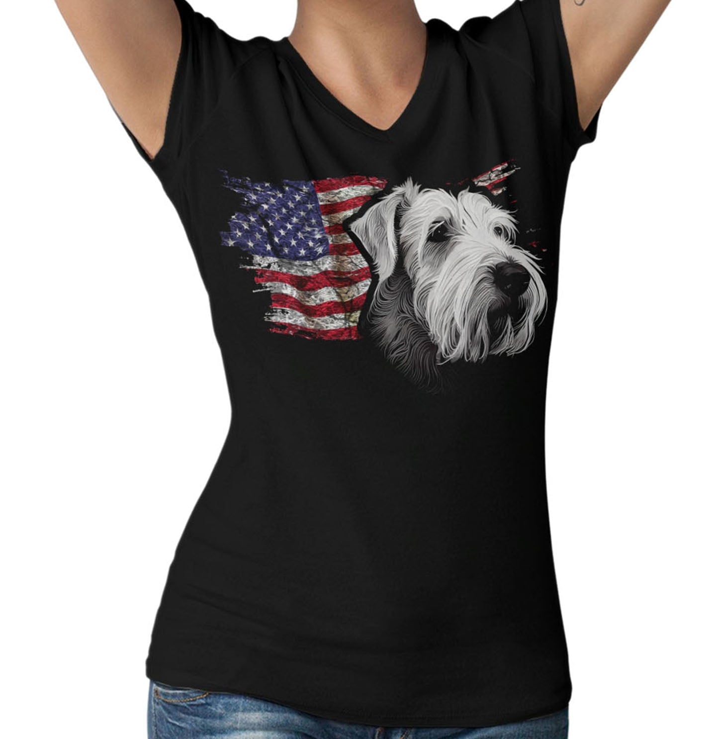 Patriotic Sealyham Terrier American Flag - Women's V-Neck T-Shirt