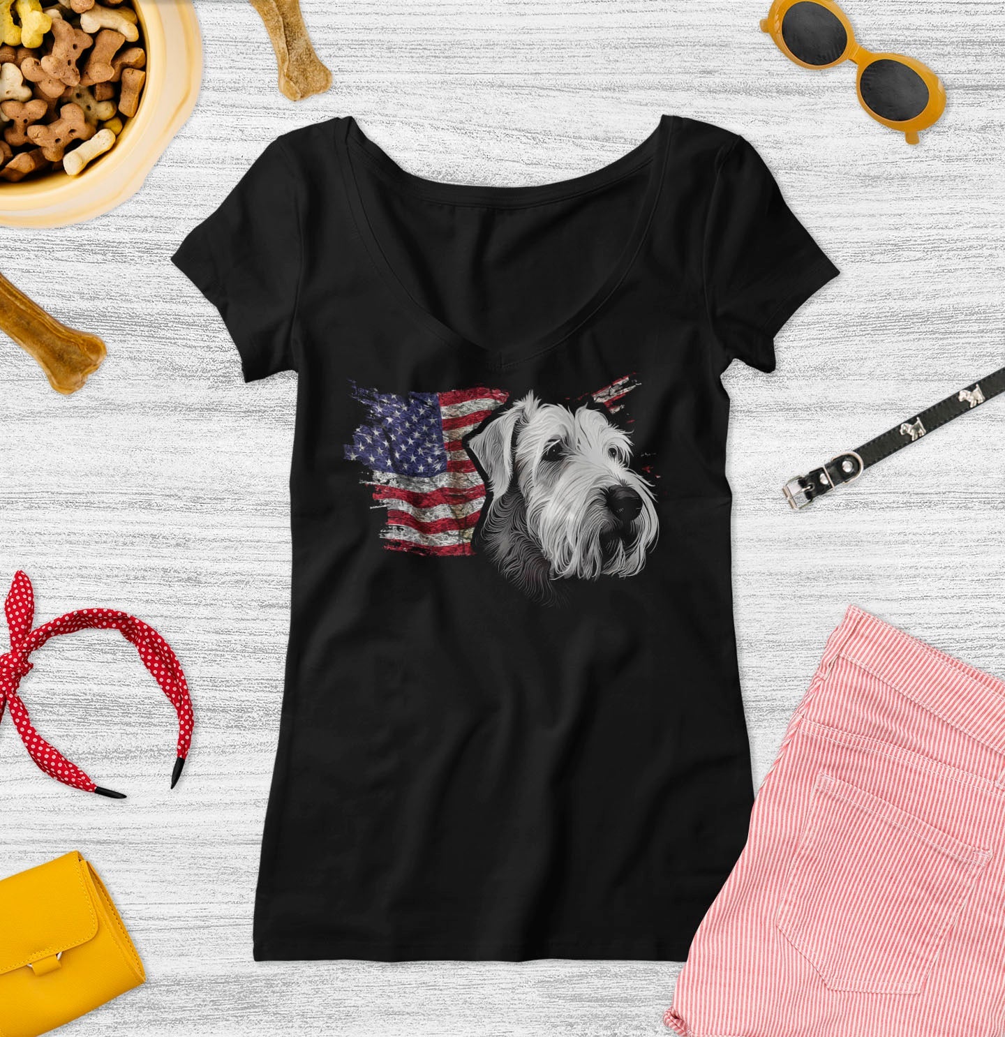 Patriotic Sealyham Terrier American Flag - Women's V-Neck T-Shirt