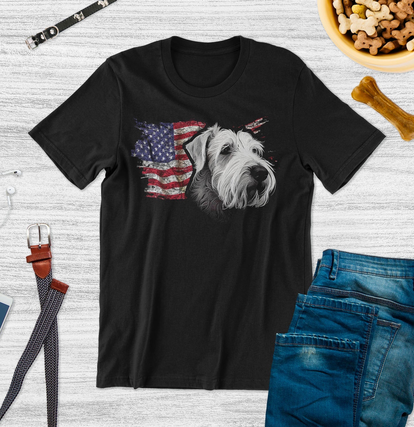 Patriotic Sealyham Terrier American Flag - Adult Unisex T-Shirt