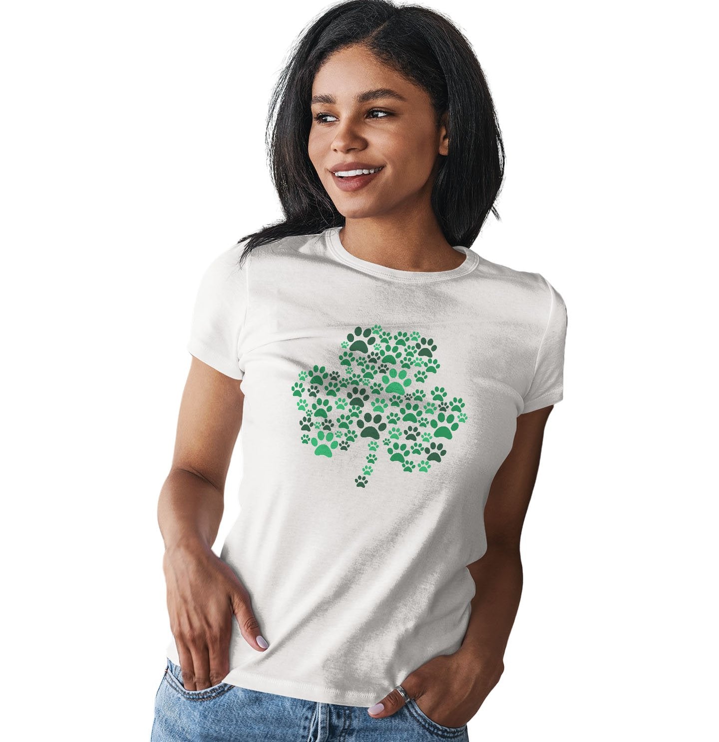 Green Paw Shamrock - Women's Fitted T-Shirt
