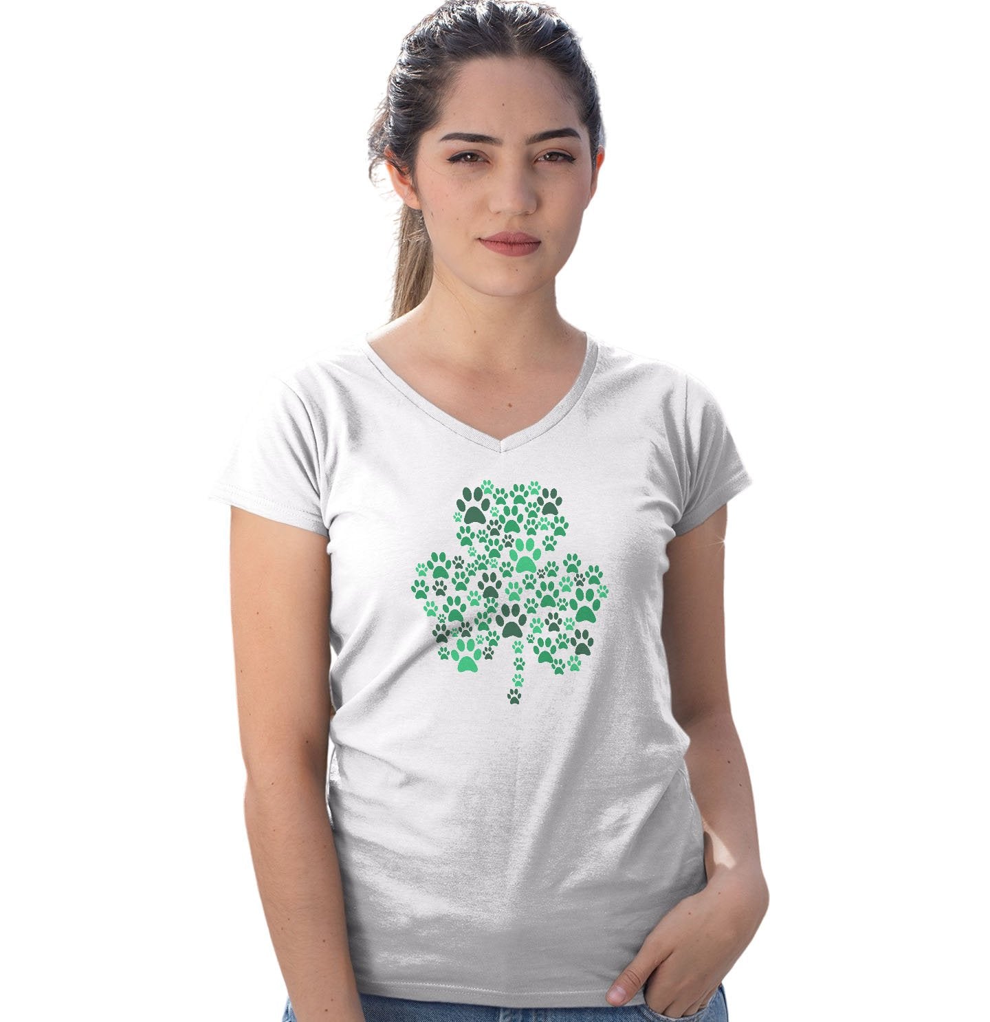 Green Paw Shamrock - Women's V-Neck T-Shirt