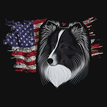 Patriotic Shetland Sheepdog American Flag - Women's V-Neck T-Shirt