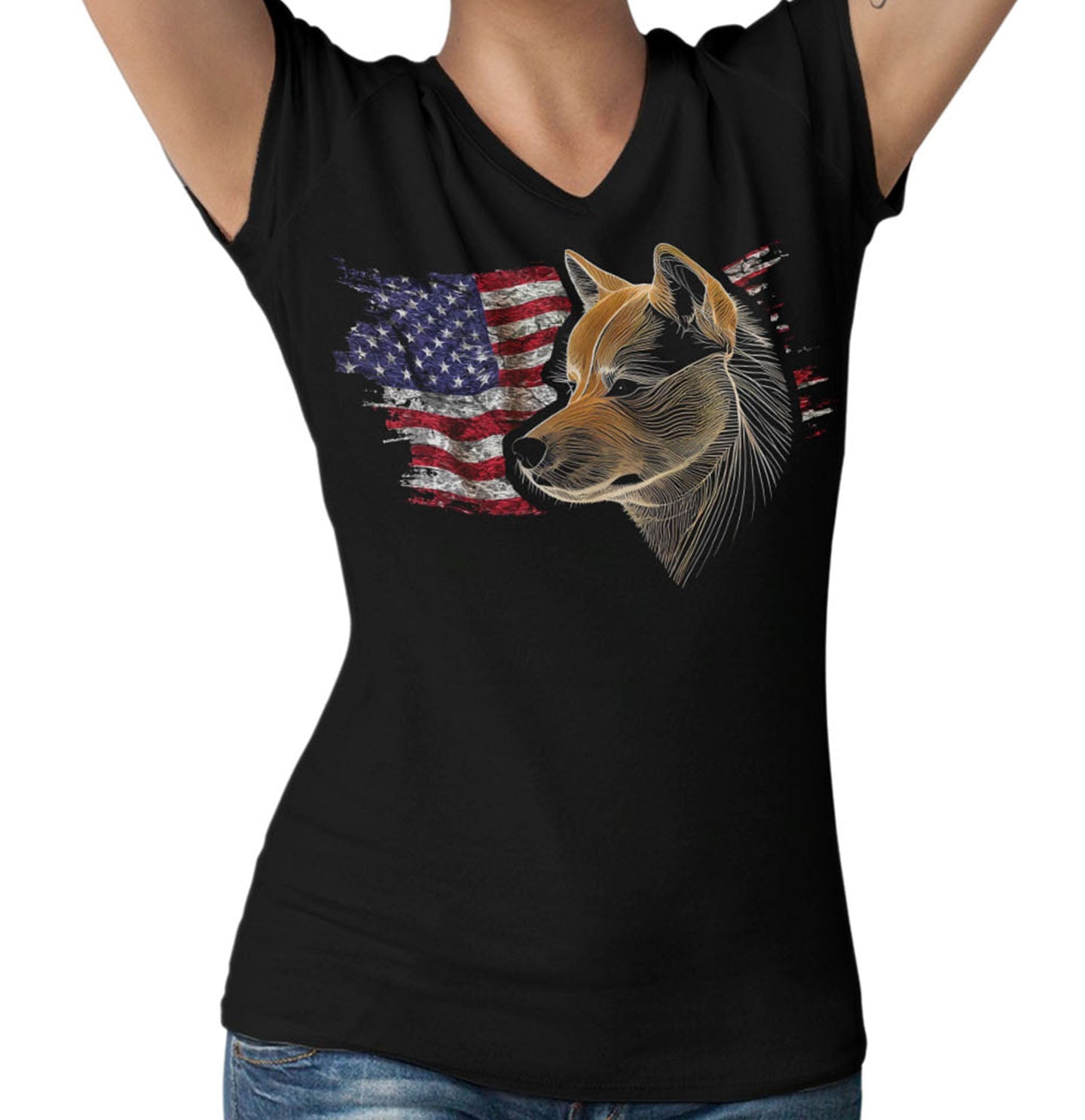 Patriotic Shiba Inu American Flag - Women's V-Neck T-Shirt