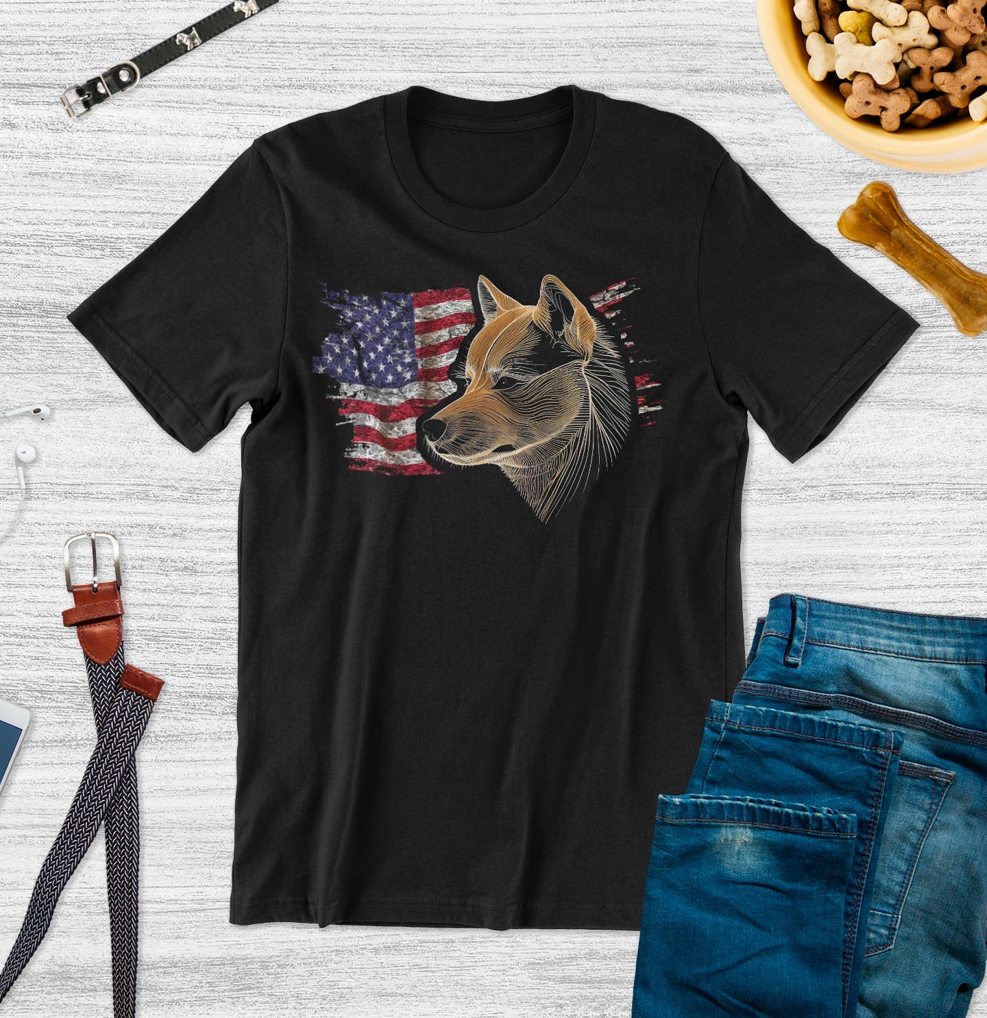 Patriotic Shiba Inu American Flag - Adult Unisex T-Shirt