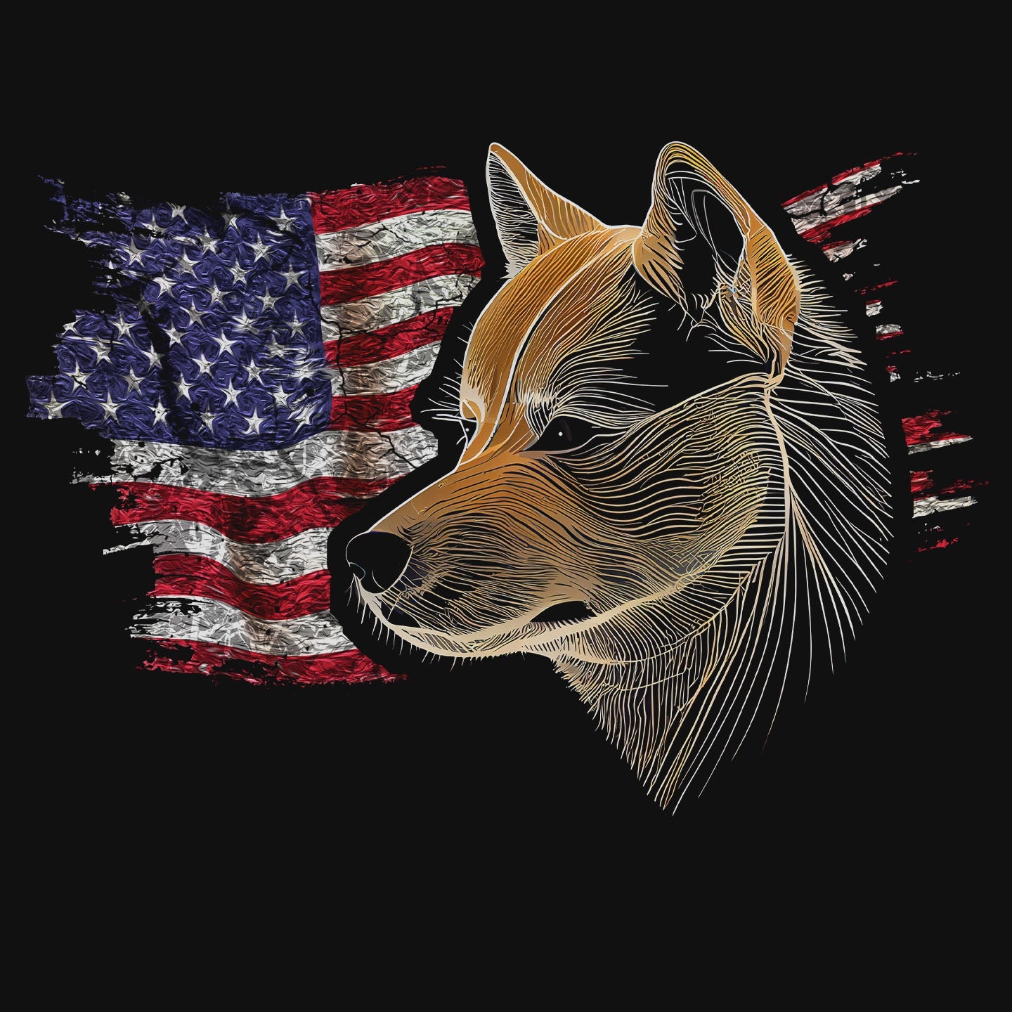 Patriotic Shiba Inu American Flag - Adult Unisex T-Shirt