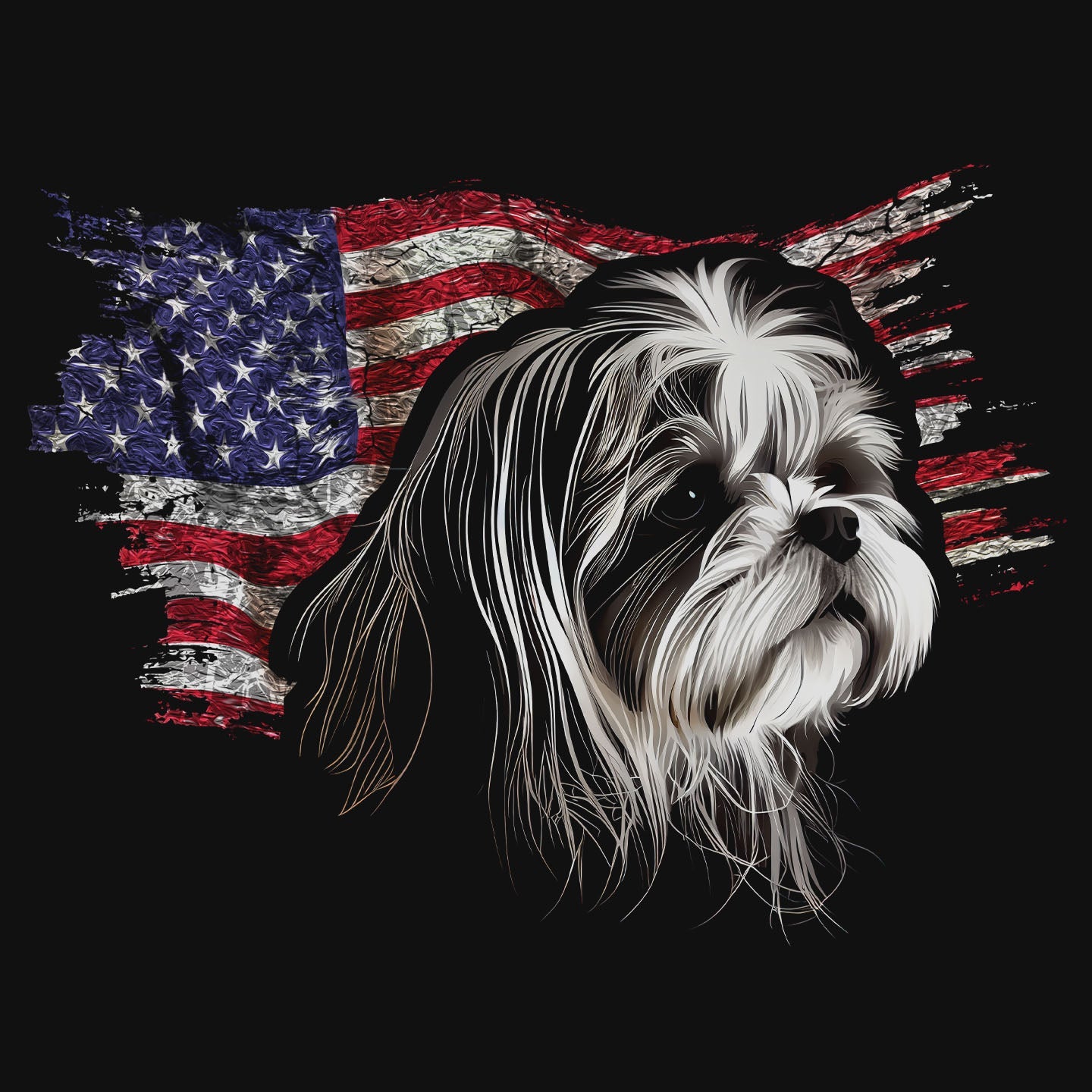 Patriotic Shih Tzu American Flag - Adult Unisex T-Shirt