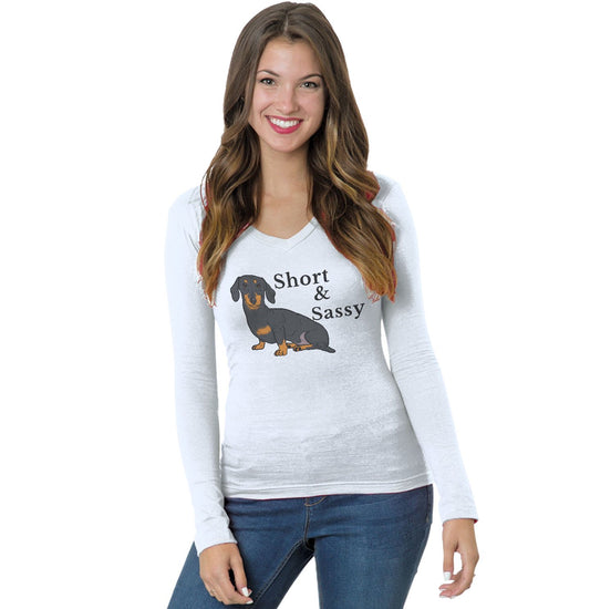 Short and Sassy | Dachshund | Wiener Dog - Women's V-Neck Long Sleeve T-Shirt