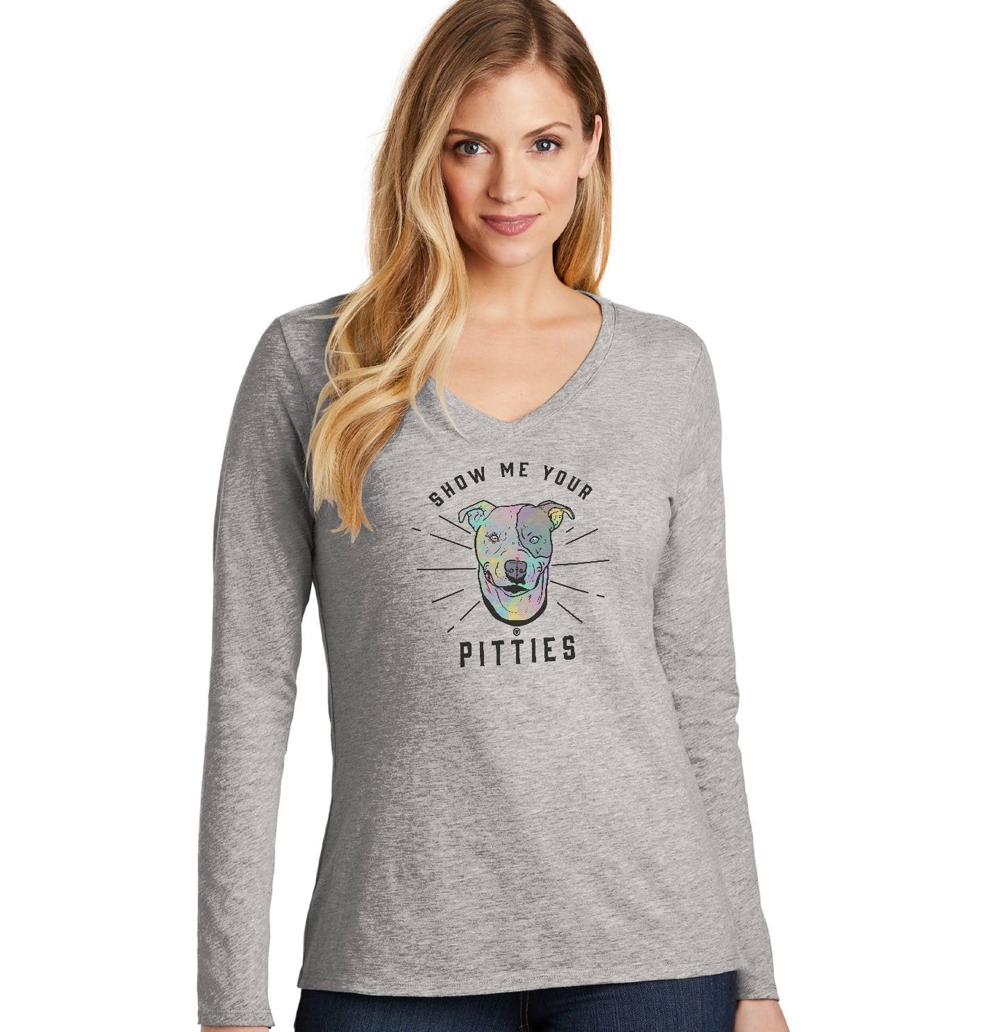 Show Your Pitties - Women's V-Neck Long Sleeve T-Shirt