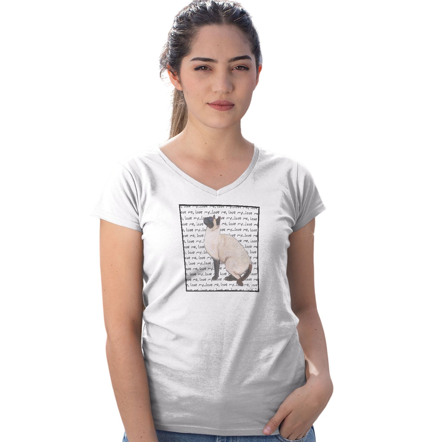 Siamese Love Text - Women's V-Neck T-Shirt