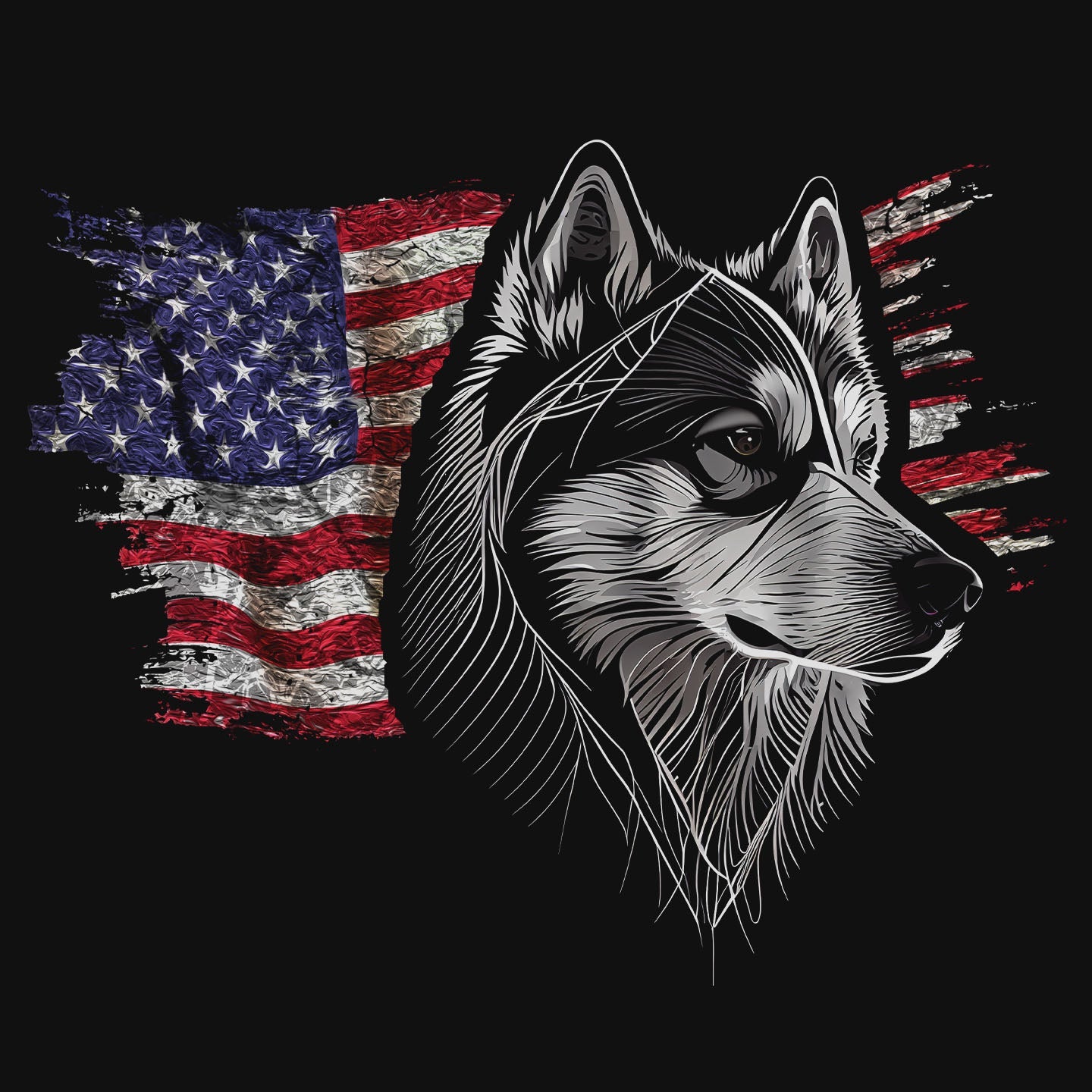 Patriotic Siberian Husky American Flag - Women's V-Neck T-Shirt