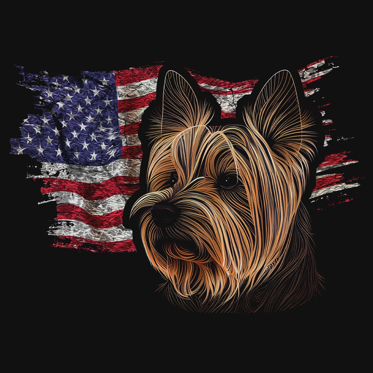 Patriotic Silky Terrier American Flag - Adult Unisex T-Shirt