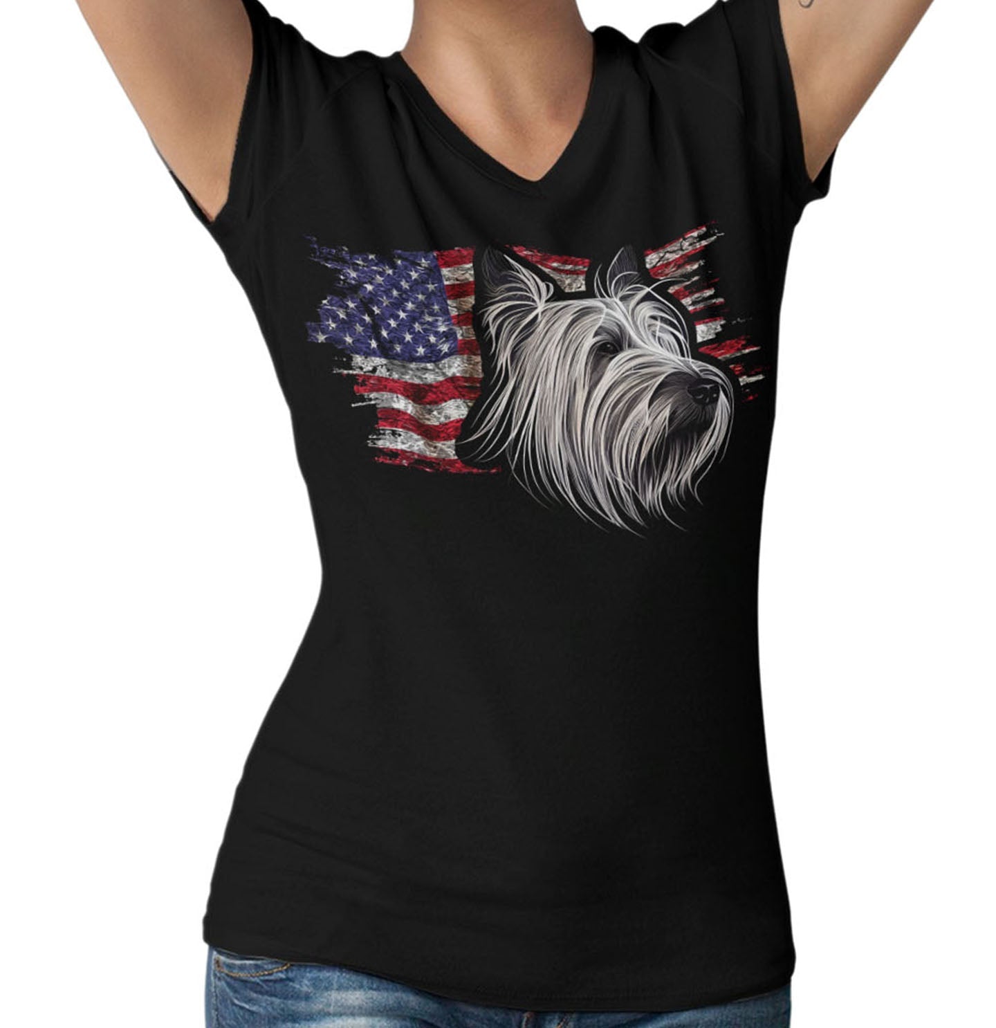 Patriotic Skye Terrier American Flag - Women's V-Neck T-Shirt