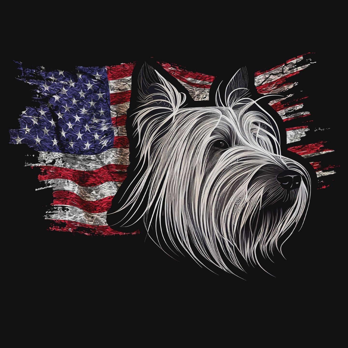Patriotic Skye Terrier American Flag - Adult Unisex T-Shirt