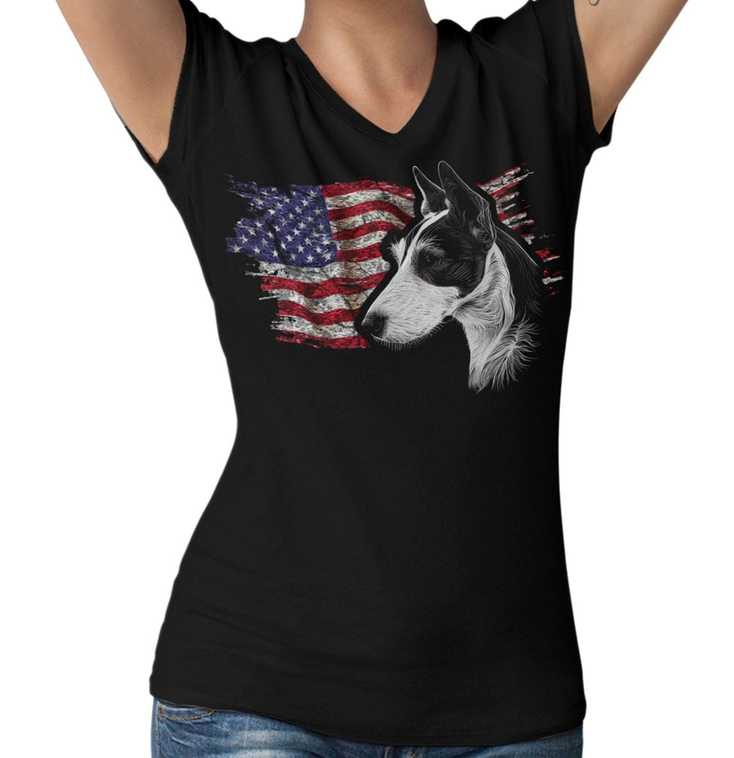 Patriotic Smooth Fox Terrier American Flag - Women's V-Neck T-Shirt