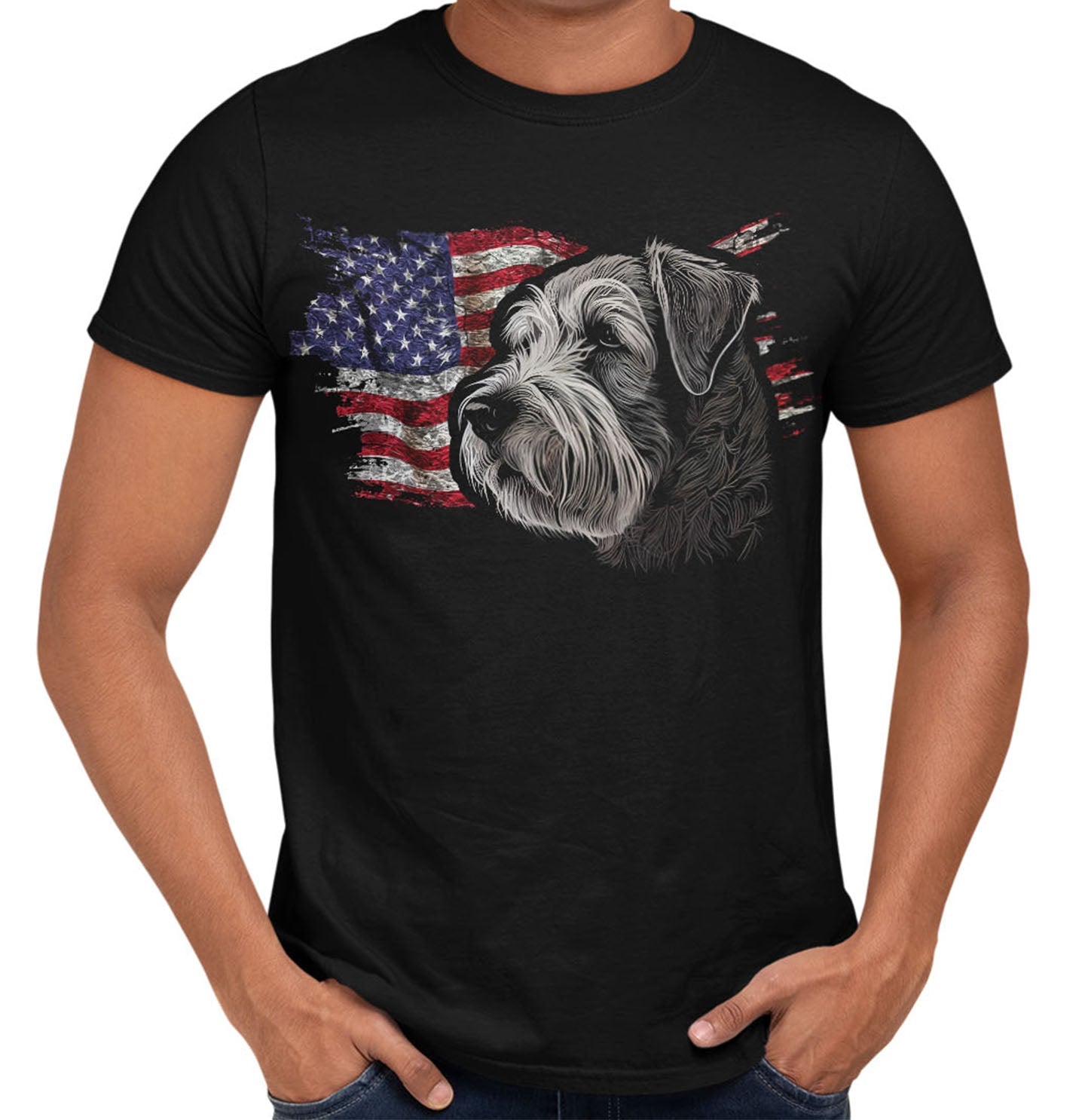 Patriotic Soft Coated Wheaten Terrier American Flag - Adult Unisex T-Shirt