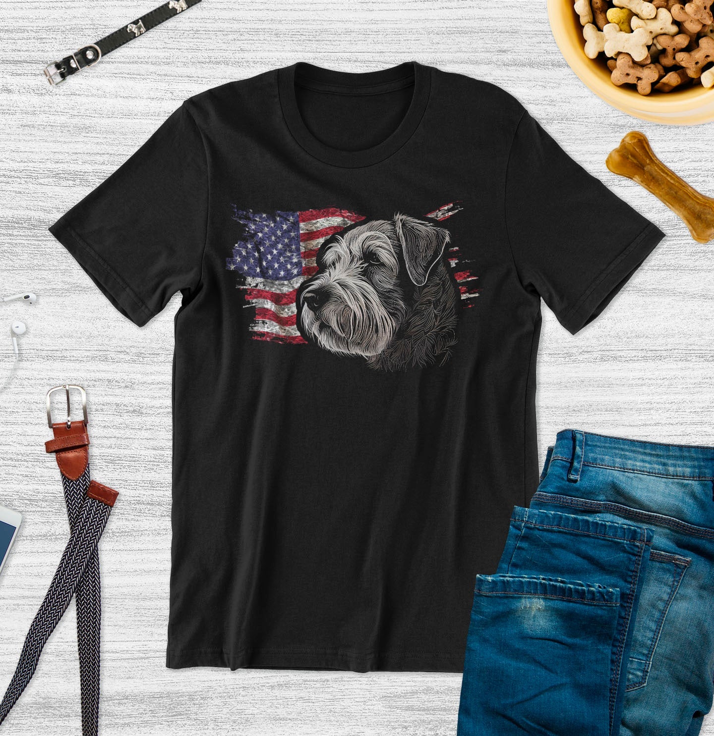 Patriotic Soft Coated Wheaten Terrier American Flag - Adult Unisex T-Shirt