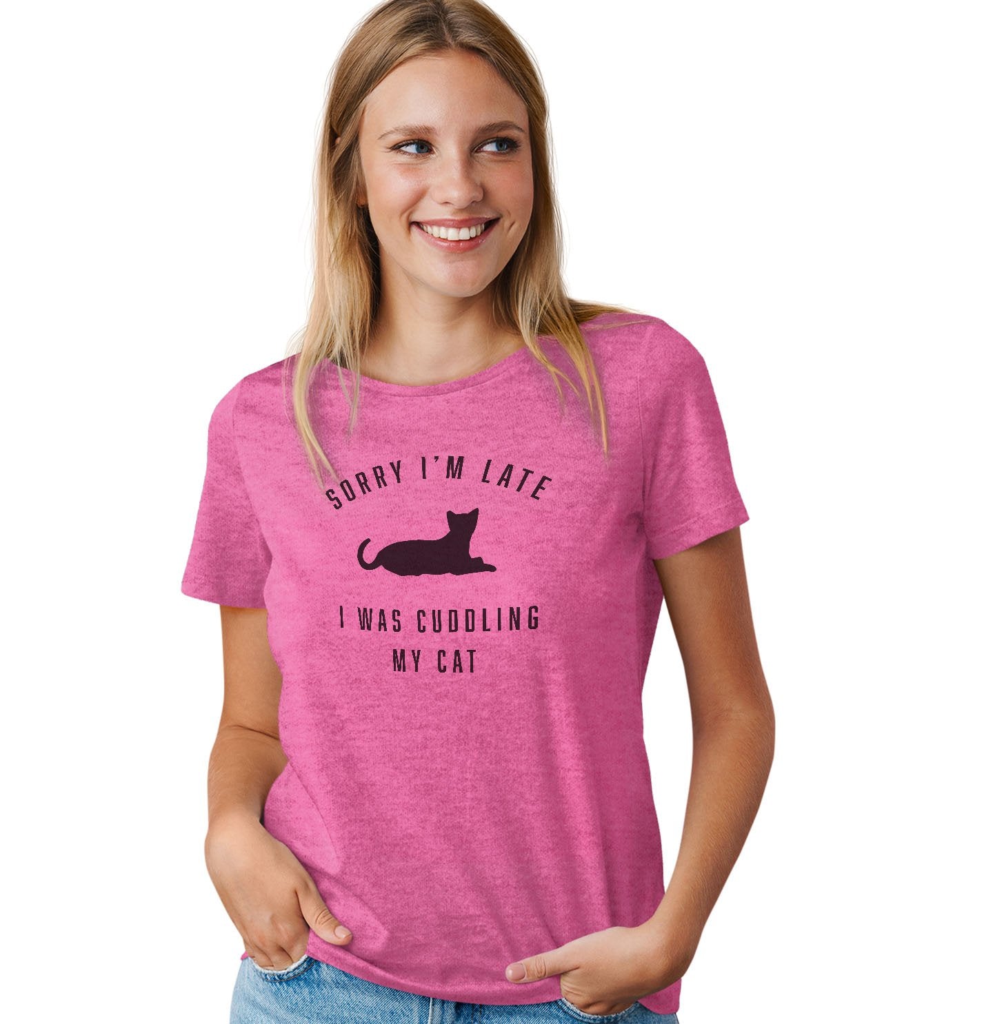 Sorry I'm Late Cat Cuddling Silhouette - Women's Tri-Blend T-Shirt